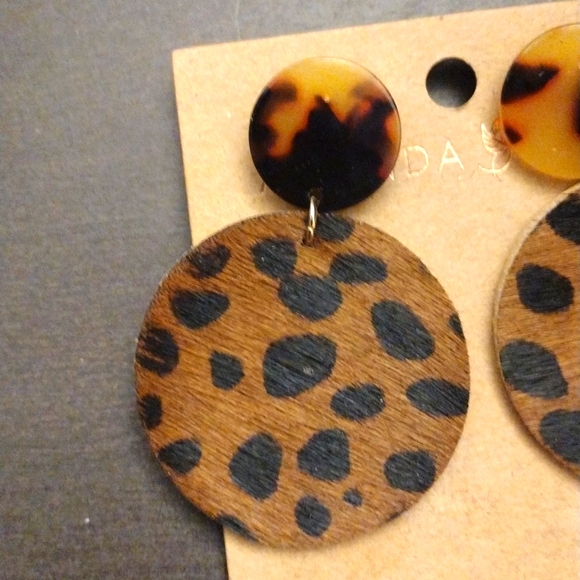 Animal Print Earrings- Brown and Black Leather Amanda Blue - Picture 4 of 7